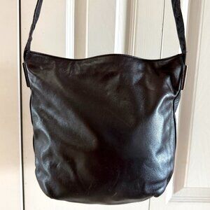Vintage 1990s Perlina New York Black Leather Adjustable Shoulder Bag – Soft Slou